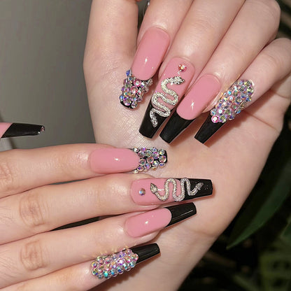 24 PCS Diamond Snake Nail Art, Long Length Long Water Pipe Fake Nails,Square Head Nail Tips False Nail - image 7