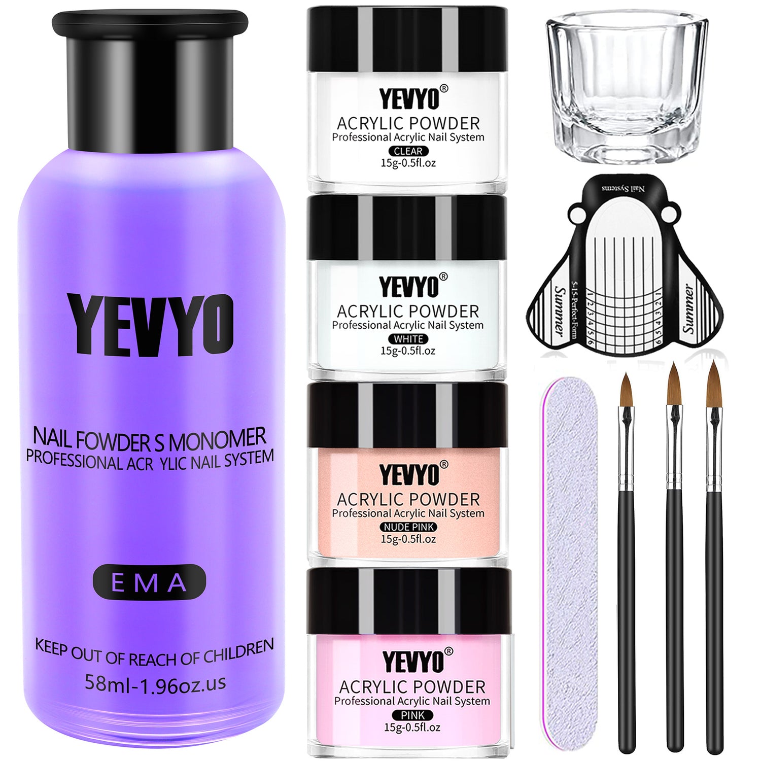 Acrylic Nail Kit, Acrylic Powder And Liquid Set, With Clear, Nude, Pink, White Nail Powder And Monom