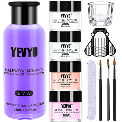 Acrylic Nail Kit, Acrylic Powder And Liquid Set, With Clear, Nude, Pink, White Nail Powder And Monom