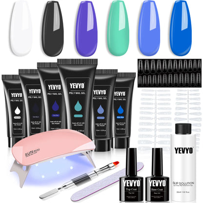 6 PCS Polygel Nail Kit With UV Nail Lamp, Slip Solution, Top Base Coat, Builder Nails Art Tools For 